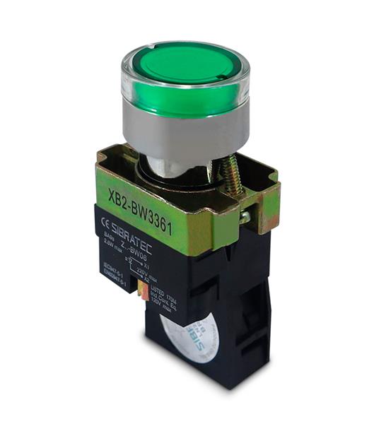 BOTAO  IMPULSO ILUMINADO 220VCA 1NA VD METALICO 23506 BW3361