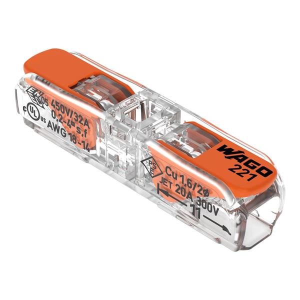 CONECTOR  221 INLINE DE EMENDA COM ALAVANCA 0,2-4MM² 2 POLOS (WAGO) 56509