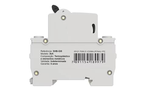 DISJUNTOR  SHB2 GIII BIPOLAR 6A C 3KA/220V 4,5KA 230/400V 27129 SHB2GIII 
